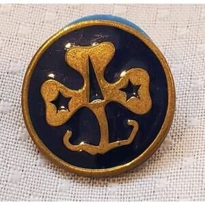 Vintage .5" Enamel Blue Gold Tone D Stars Clover Girl Scouts Hat Lapel Sash Pin